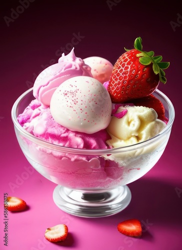 Ice cream, strawberries with ice cream, Generative AI Art Illustration 06