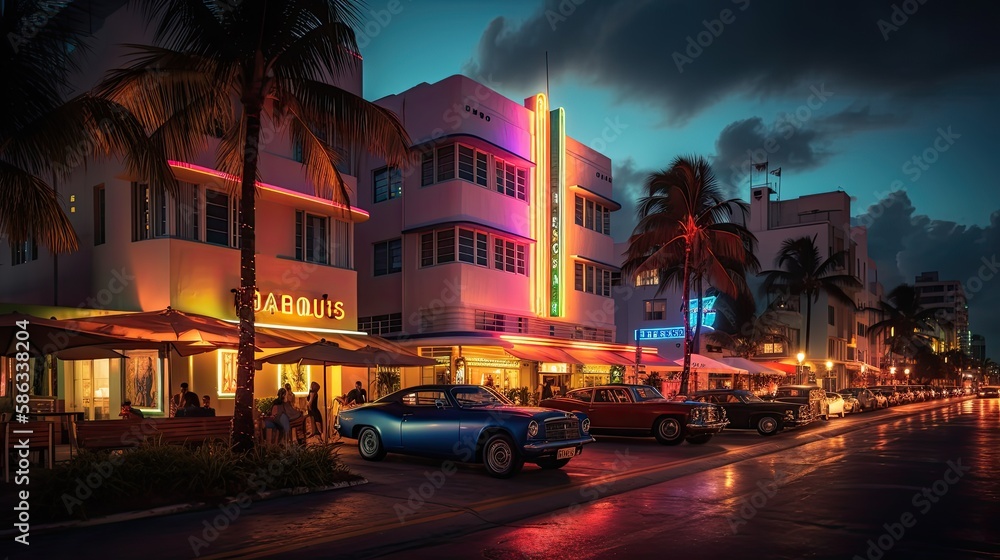 Obraz premium Neon Downtown at Night