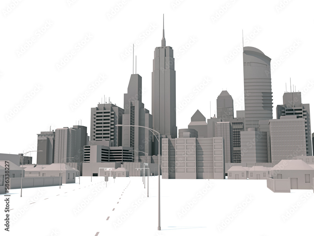 City Buildings 3D rendering on white background City Buildings 3D rendering on white background