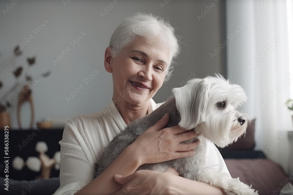 Smiling elderly woman with dog Smiling elderly woman with dog