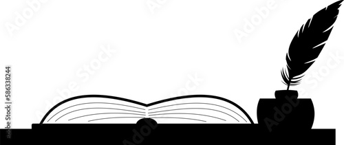 Offenes Buch mit Tintenfass und Feder - Schreiben