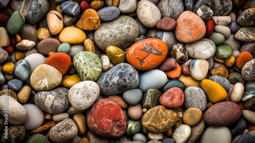 Natural vintage colored pebbles background, coast, stones, wallpaper, Generative AI,