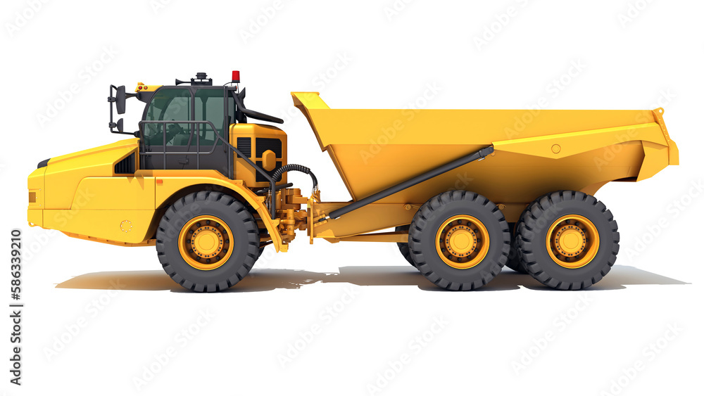 Mining Dump Truck heavy construction machinery 3D rendering on white background