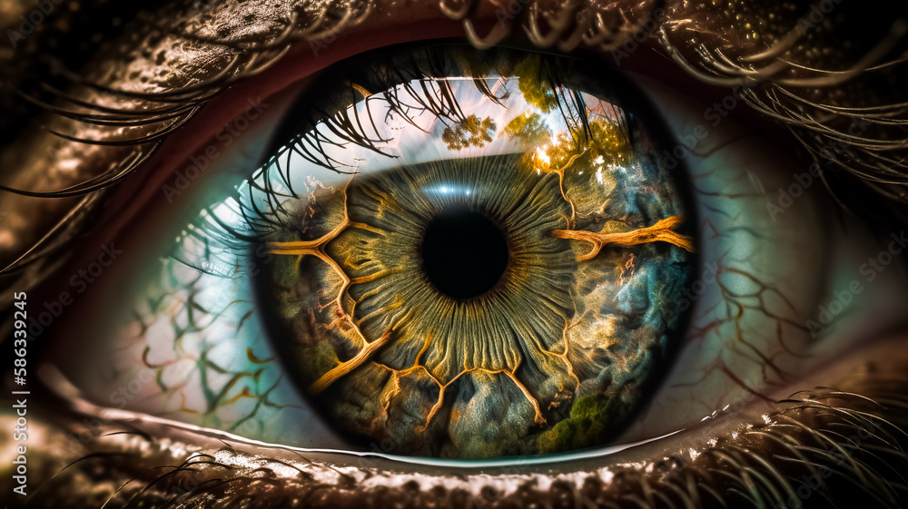  the tree of life reflected in a human iris,generative AI,high definition