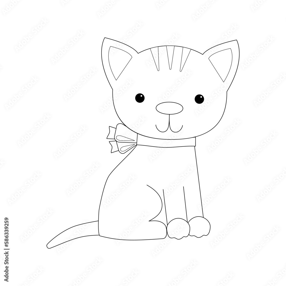Obraz premium Coloring page. Cute kitten with a bow.