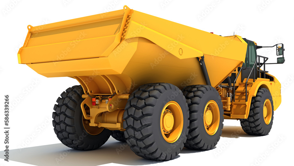 Mining Dump Truck heavy construction machinery 3D rendering on white background Mining Dump Truck heavy construction machinery 3D rendering on white background