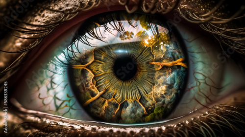  the tree of life reflected in a human iris,generative AI,high definition