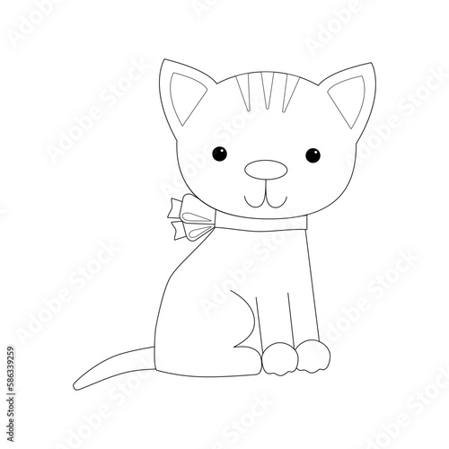 Coloring page. Cute kitten with a bow.