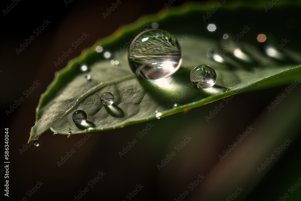 a close up of a leaf with water droplets on it's leaves and the words ...