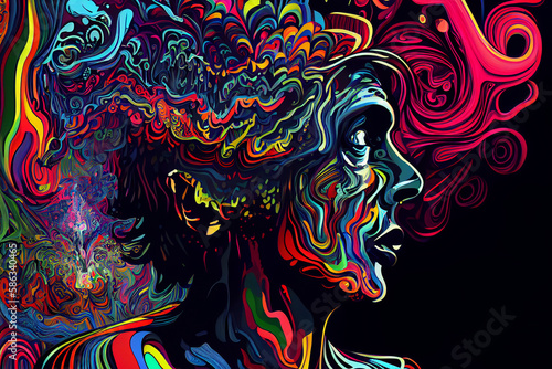 Wallpaper Mural Trippy and psychedelic artwork. Surreal illustration in vivid multicolors. Eyes and face theme Torontodigital.ca