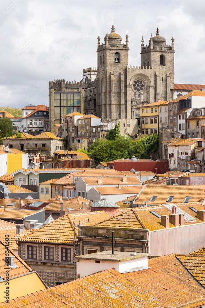 The Porto Cathedral and traditional tile roofs.