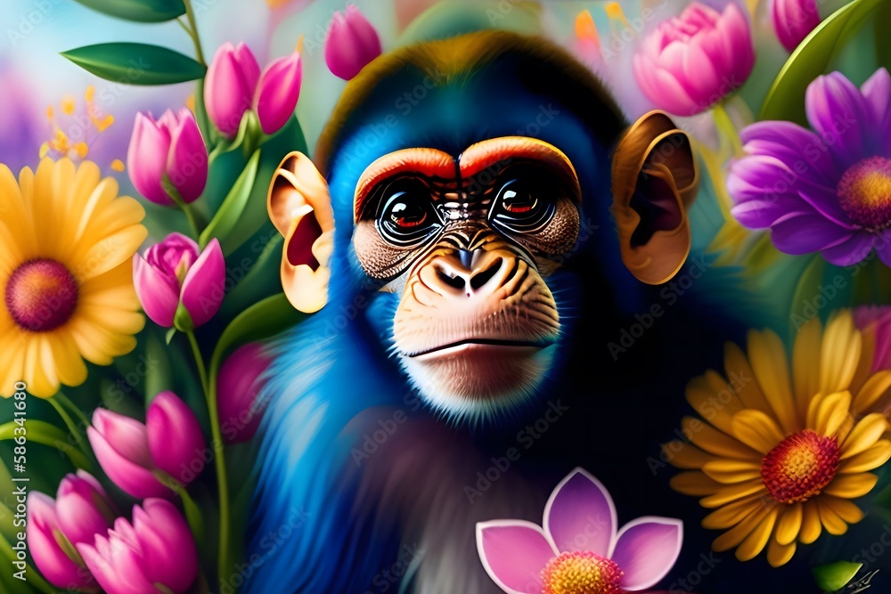  Monkey's Flower Power. Generative AI. 