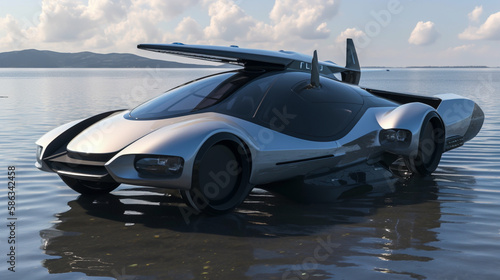 Car on the beach Generative AI