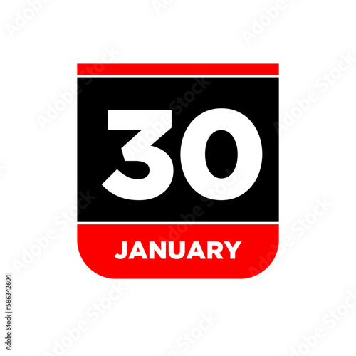 30th January vector calendar page. 30 Jan icon.