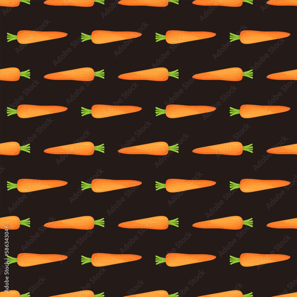 Bright detailed carrot. Seamless pattern. Trendy fresh vegetable background. For textiles, fabric, covers, wallpaper, wrapping paper, packaging.