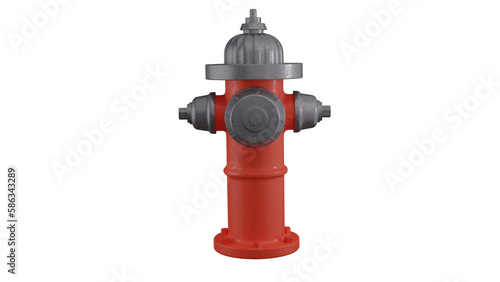 Red metal fire hydrant isolated on transparent background. Firefighter concept. 3D render