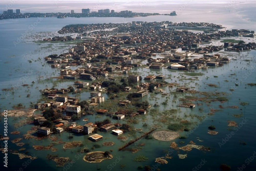Φωτογραφία A World Drowned By Rising Sea Levels, With Only A Few Scattered Islands And Remnants Of Submerged Cities Left Visible