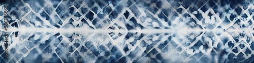 Nui shibori, Japanese indigo, blue tie dye on off white textile, panoramic banner composition, AI generative design element, panorama photo