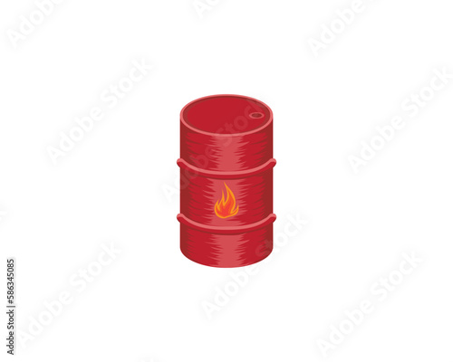 vector design of a red cube-shaped tin drum commonly used for filling oil or flammable fuel with a fire symbol in the center of the drum