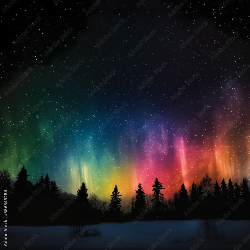 rainbow colored polar lights at night
