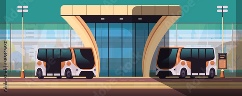 buses at modern city transportation building public transport station waiting terminal for passenger carriage comfortable moving