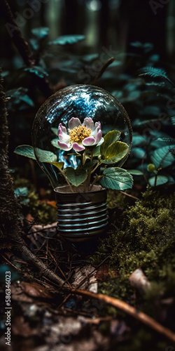 a_beautiful_flower_growing_inside_a_broken_light_bulb_on_Generative AI