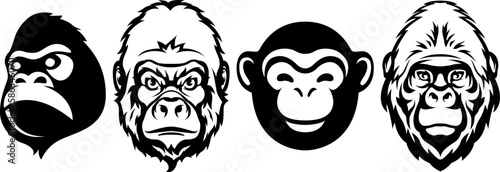 Hand drawn face of monkey. Gorilla illustration mascot art.