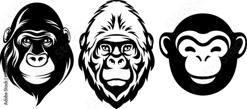 Hand drawn face of monkey. Gorilla illustration mascot art.