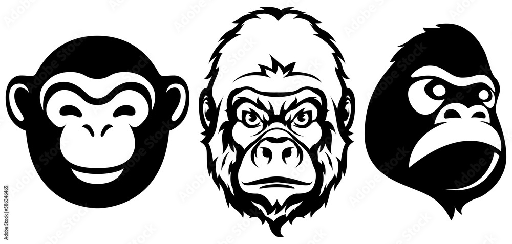 Hand drawn face of monkey. Gorilla illustration mascot art. Hand drawn face of monkey. Gorilla illustration mascot art.