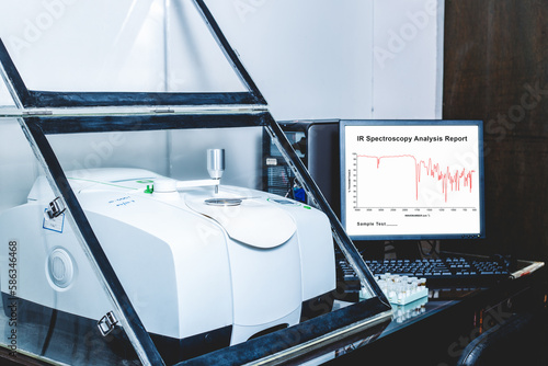 Fourier Transform Infrared Spectroscopy FTIR instrument with the IR spectrum of sample was analysed as shown on the monitor. FTIR  was used to identify the chemical identity of drug or sample analysed