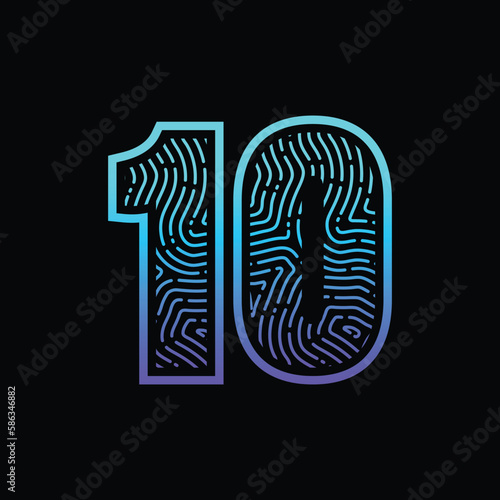 10 Number Fingerprint Logo Design Template Inspiration, Vector Illustration.