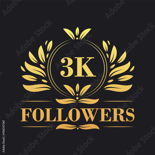 3K Followers celebration design. Luxurious 3K Followers logo for social media followers
