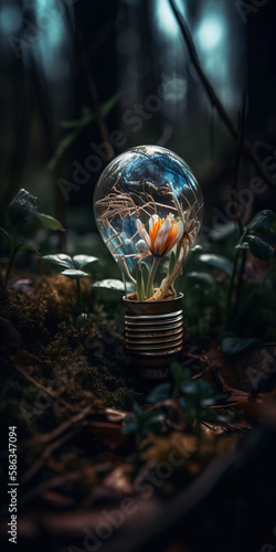 a_beautiful_flower_growing_inside_a_broken_light_bulb_on_Generative AI