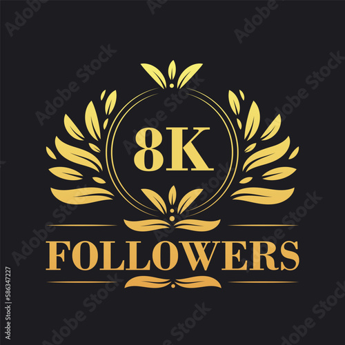8K Followers celebration design. Luxurious 8K Followers logo for social media followers
