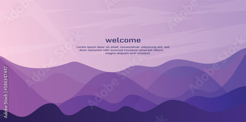 Vector illustration. Minimalist wavy panoramic background. Color gradient hills. Wave futuristic concept. Colorful wallpapers. Clear sky. Flat design for website, landing page. Evening sunset scene