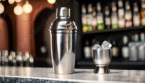 High-Quality Bar Shaker/Mixer Background with Ice Cubes - Texture and Detail