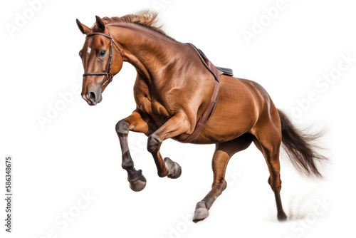 Cute jumping horse isolated on transparent background. Generative AI