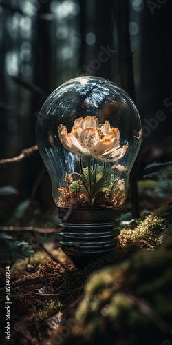 a_beautiful_flower_growing_inside_a_broken_light_bulb_on_Generative AI