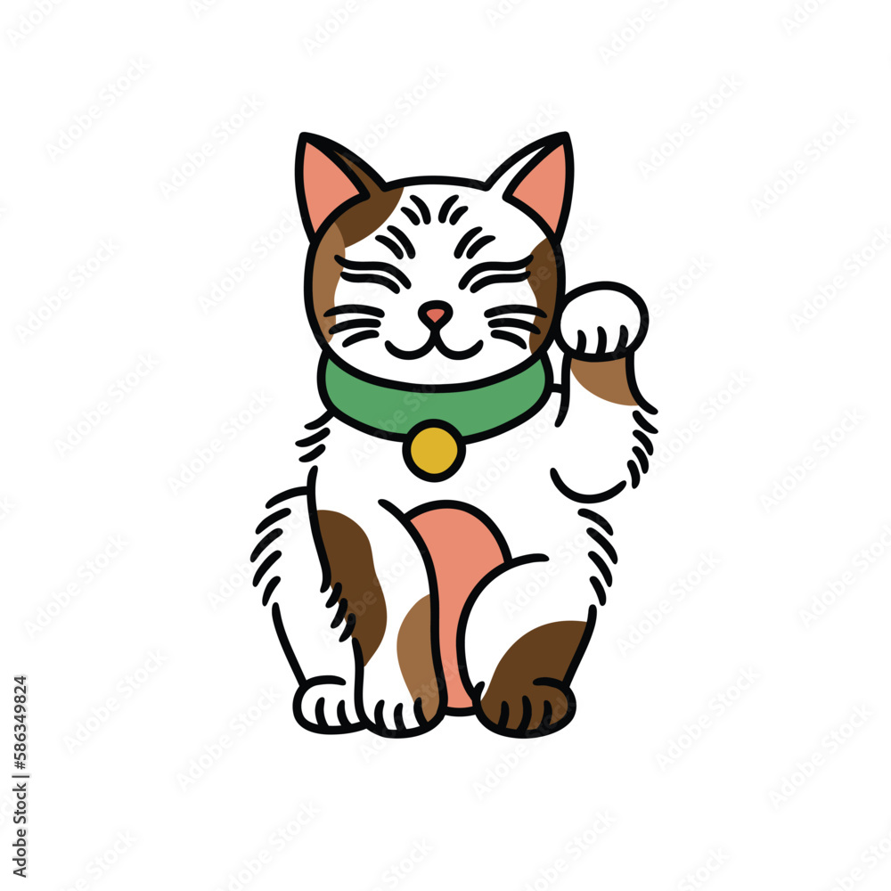 Maneki neko cat, japanese symbol of good luck doodle icon, vector color line illustration Maneki neko cat, japanese symbol of good luck doodle icon, vector color line illustration
