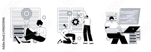 Big data business software abstract concept vector illustration set. Innovative big data solutions, tools and programming, information visualization, analytics platform, open source abstract metaphor.
