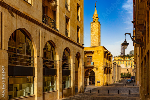 Beirut, the capital city of Lebanon. One of the streets of the old town, there is part of the Al-Omari Grand Mosque