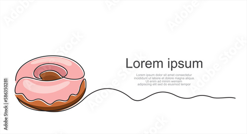 Continuous one line drawing of fresh donut. World food day concept. Continuous line draw design graphic vector illustration.