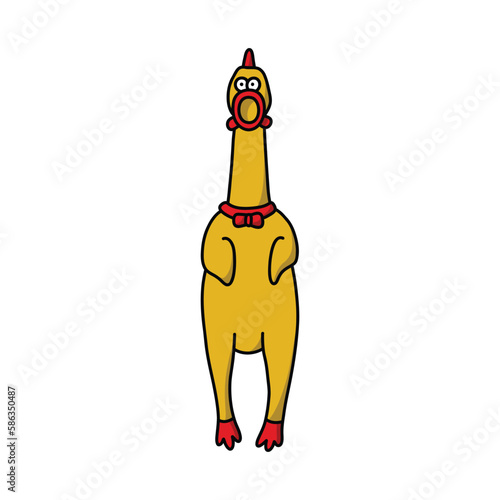 rubber chicken toy doodle icon, vector color line illustration