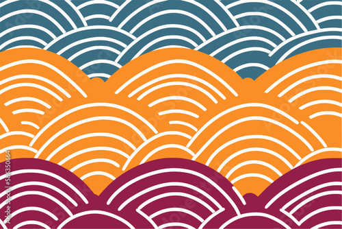 Waves in tropical colors and asian patterns, banner for Asian American and Pacific Islander Heritage Month (APAHM) in may