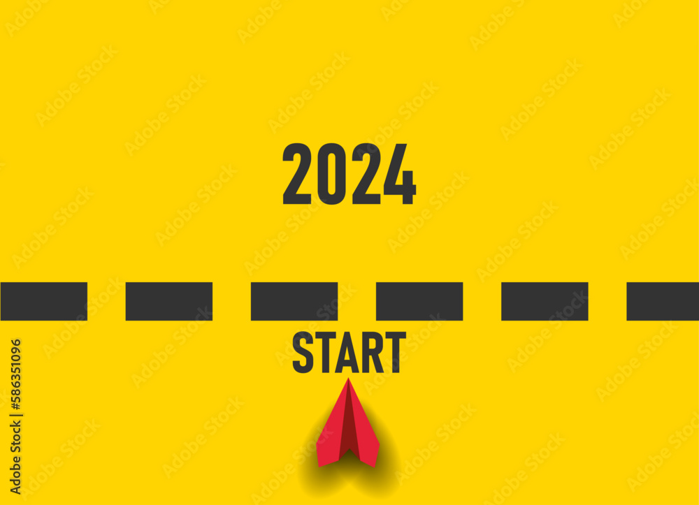 Red paper airplane. 2024 annual plan idea concept. business creativity