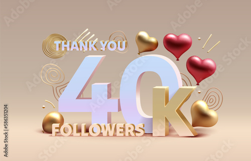 Thank you 40k followers, peoples online social group, happy banner celebrate, Vector illustration