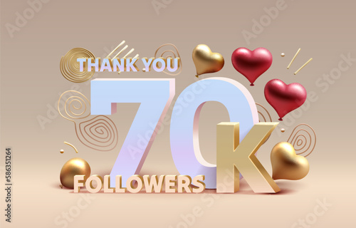Thank you 70k followers, peoples online social group, happy banner celebrate, Vector illustration