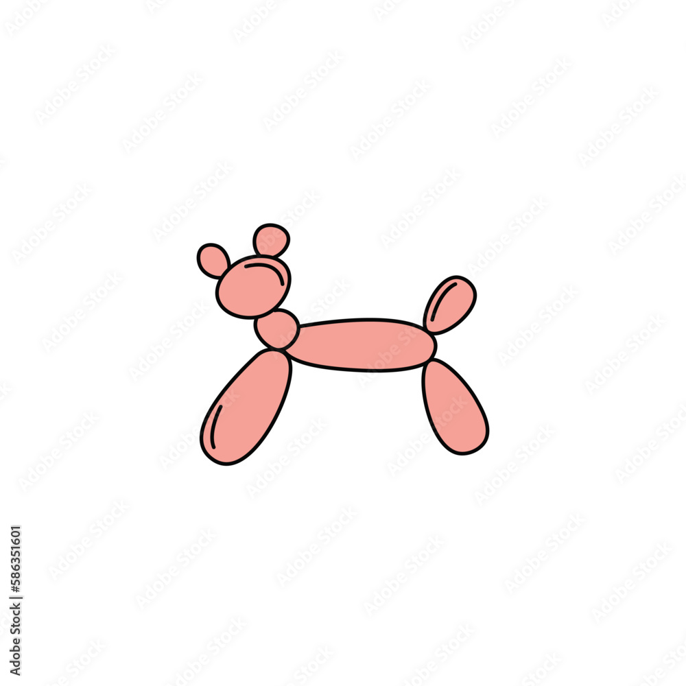 Balloon figurine of cute animal. Twisting modeling. Birthday party symbol isolated on white background. Vector hand drawn outline illustration Balloon figurine of cute animal. Twisting modeling. Birthday party symbol isolated on white background. Vector hand drawn outline illustration