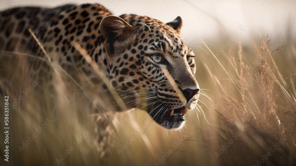 Fototapeta premium Leopard on the Hunt (Generative AI)