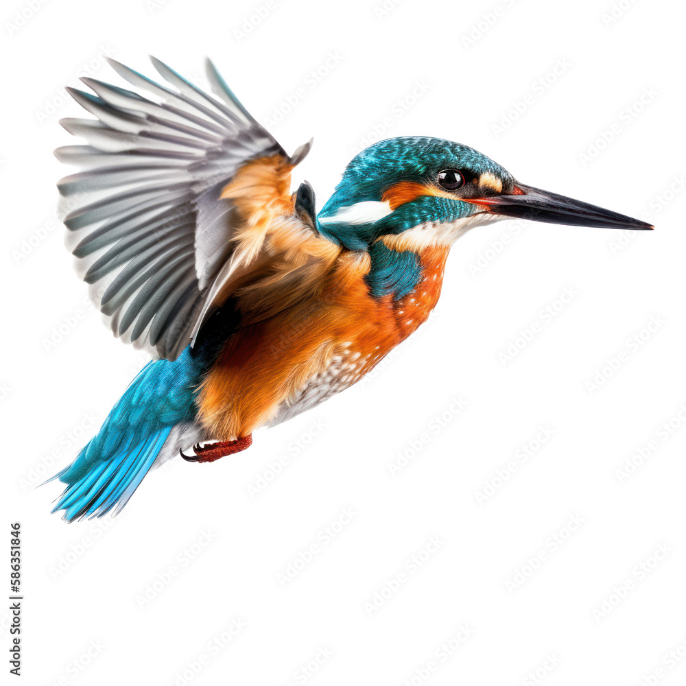 Fly kingfisher bird isolated transparent background. Generative AI Fly kingfisher bird isolated transparent background. Generative AI